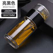 樂扣樂扣雙層玻璃杯高顏值加厚耐高溫便攜水杯女茶水分離泡茶杯子刻字定制 亮黑色280ml加厚防爆