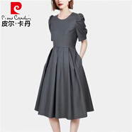 皮爾卡丹（pierre cardin）歐美名媛赫本簡(jiǎn)約優(yōu)雅連衣裙2025夏季新款V領(lǐng)五分袖收腰顯瘦A字裙 灰色 2XL