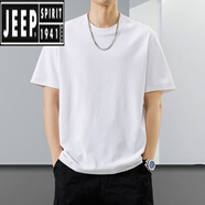 吉普（JEEP）美式重磅白色t恤男夏季純色基礎(chǔ)款圓領(lǐng)短袖男款寬松百搭休閑半袖 Z8355白色短袖 XL