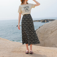 三彩2025夏季新款碎花半身裙高腰開(kāi)叉雪紡A字裙浪漫長(cháng)裙清新M