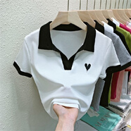 南極人（Nanjiren）冰爽絲polo衫辣妹短款V領(lǐng)夏季新款上衣設計感針織上衣小眾短袖T恤 白色 均碼