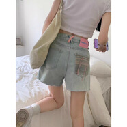 韓版撞色刺繡流蘇牛仔短褲夏季新款高腰A字 水洗藍(lán)【高質(zhì)量版】 S
