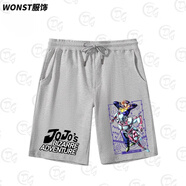 WONSTJOJO奇妙冒險短褲運動休閑褲子空條承太郎喬瑟夫喬斯達(dá)喬魯諾普奇 東方仗助-灰色 XS
