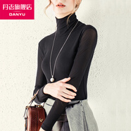 丹語打底衫女高領(lǐng)2021春夏秋冬都可以穿的新款網(wǎng)紗 pang mm 大ma長袖女彈力修身加絨內(nèi)搭小衫 黑色 3XL