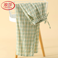 浪莎（LangSha）日系純棉紗布睡褲女長(zhǎng)褲春秋季格子外穿居家褲時(shí)尚睡衣褲家居褲 綠色 全棉棉布 L 110-125斤