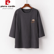 皮爾卡丹（pierre cardin）寬松大碼t恤男夏季圓領(lǐng)七分袖上衣中國風(fēng)男裝棉麻半截袖7分袖體恤 灰色 2XL -適合185斤左右穿