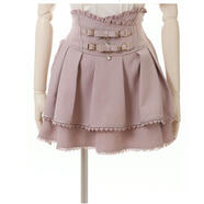 日系地蕾系量產(chǎn)型雙蝴蝶結扣皮扣收后腰顯瘦高腰裙褲甜美 粉色 S