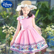 迪士尼（Disney）女童連衣裙4兒童夏裝5短袖6中大童7夏季8小女孩9公主純棉裙子13歲 粉紅色 130 (建議身高115-125cm左右)