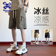 Wassup Sohot短褲男夏季七夕情人節(jié)禮物冰絲涼感工裝褲男潮流休閑五分褲