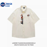 NASALIKE可愛(ài)卡通刺繡短袖襯衫男女夏季寬松學(xué)院風(fēng)百搭情侶學(xué)生襯衣潮 高品質(zhì)杏色[優(yōu)質(zhì)款] L