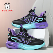 巴布豆（BOBDOG）男童鞋子2025春秋季新款防水兒童青少年跑步鞋軟底透氣女童運(yùn)動鞋 黑紫【夏季單網(wǎng)】XFT590 37 鞋內(nèi)長23.5cm