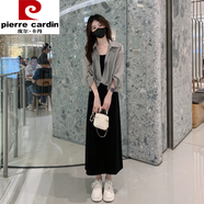 皮爾卡丹（PIERRE CARDIN）防曬襯衫吊帶連衣裙兩件套2025春夏穿搭一整套感時尚休閑套裝 灰襯衫+黑裙兩件套 M (100-112)