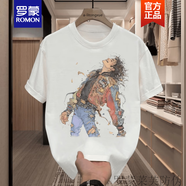 羅蒙（ROMON）夏季邁克爾杰克遜印花純棉短袖t恤男修身圓領(lǐng)半袖體恤打底衫新品 白色 S 建議90-100斤