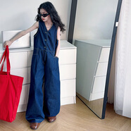 費魚(yú)1-6歲女童連體褲25夏季新品中大童韓版洋氣卷邊直筒褲牛仔連體衣 圖片色 120 cm