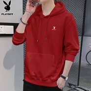 花花公子（PLAYBOY）衛衣男秋冬季長(cháng)袖T恤男士外套休閑男裝寬松上衣服 紅色 L