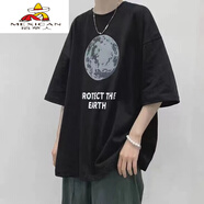 稻草人（MEXICAN）加肥加大碼短袖男潮流寬松百搭ins學(xué)生新款t恤上衣港風(fēng)五分袖體恤 [單件裝]T月球黑 7XL (255280斤)