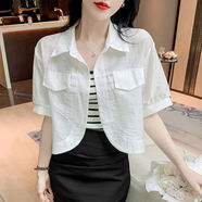 秀絲路吊帶裙外搭開(kāi)衫夏季短袖冰絲雪紡防曬襯衫女薄款配子短款外套上衣 白色 L