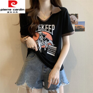 皮爾卡丹（pierre cardin）半袖女2025年新款大尺碼女裝夏季胖m妹正肩短袖t恤polo衫微胖女上 黑色 819【優(yōu)質(zhì)版】今年流行的輕 4XL 【建議170-190斤】