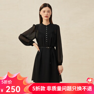 哥弟真的好（GIRDEAR）女裝寬松泡泡袖連衣裙（附吊帶裙、腰帶）A500194 黑 M (3碼)