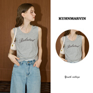 庫恩瑪維（KUHNMARVIN）休閑字母小吊帶背心女2025夏季新款修身顯瘦無袖外穿上衣K38017 花灰色 M