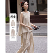 德瑪納【素心如簡(jiǎn)】夏清冷感文藝風(fēng)套裝無(wú)袖上衣松緊腰休閑褲兩件套女