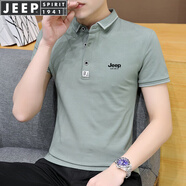 JEEP SPIRIT吉普短袖T恤男夏季男士半袖POLO新款中青年上衣服休閑翻領(lǐng)體恤衫 T166 淺綠色 4XL (175-200斤)