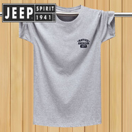 JEEP SPIRIT吉普夏季大碼短袖恤男寬松運動胖子圓領(lǐng)恤加肥加大純色體衫男潮 淺灰1997短袖 S 【建議90斤以下】
