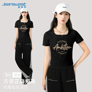 真維斯（JEANSWEST）短袖T恤女2025春季新款女士短款休閑高腰年輕顯身材方領(lǐng)時髦T恤女