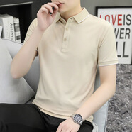 zzang&ins輕奢高端品牌短袖POLO衫男裝夏季新款 t恤寬松長(cháng)袖商務(wù)休閑上衣服 A242202淺卡其色 XL （建議130-145斤）