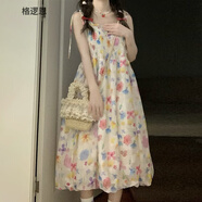 格邏恩（GELUOEN）多巴胺彩色吊帶連衣裙夏天女2025年新款學(xué)生甜美小個(gè)子蓬蓬花苞裙 花色 均碼 【可備注碼數】