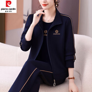 皮爾卡丹（pierre cardin）運動(dòng)套裝女春秋2025新款媽l媽開(kāi)衫外套寬松跑步服休閑三件套棉 寶藍色(三件套)高品質(zhì) XL 【適合112-125斤】