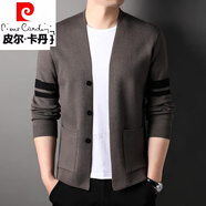 皮爾卡丹（pierre cardin）毛衣男秋冬季羊絨開衫毛衣男羊毛針織衫男外套中休閑針織 咖色 2XL
