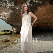 三彩2025夏季新款假兩件連衣裙抽繩背心裙收腰A字裙長(cháng)裙F