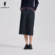 POLOWALK半裙女式2025春夏新品直筒休閑長(cháng)裙修身顯瘦百搭過(guò)膝裙 深牛仔藍 XL