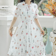 俞兆林小清新森系初戀甜美碎花雪紡連衣裙2025年夏季新款簡(jiǎn)約顯瘦中長(cháng)裙 卡其色 S