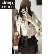 JEEP SPIRIT美式高街翻領(lǐng)短外套潮牌高級(jí)感春秋情侶裝夾克寬松開衫一長(zhǎng)一短 女01外套 S