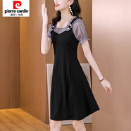 皮爾卡丹（pierre cardin）2025夏季新款短袖背帶款洋氣胖妹妹公主袖韓版遮肉修身顯瘦連衣裙 灰色 4XL 146-160斤斤