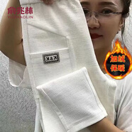 俞兆林（YUZHAOLIN） 休閑褲女2022年秋季新款時(shí)尚百搭燈芯絨女褲子老爹褲加絨加厚哈 白色【加絨】_冬天加絨款 加厚 M _建議85-100斤