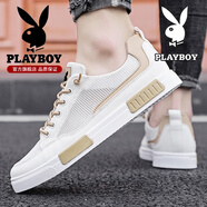 花花公子（PLAYBOY）男鞋2026新款夏季透氣網(wǎng)眼鏤空休閑板鞋子男軟底網(wǎng)面運動(dòng)防臭網(wǎng)鞋 白金1251 43