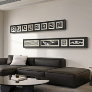 巖素黑白抽象客廳裝飾畫(huà)輕奢高級感沙發(fā)背景墻掛畫(huà)風(fēng)景動(dòng)物臥室床頭畫(huà) A丨高清微噴裝飾畫(huà)（棉麻畫(huà)布） 組合兩幅丨每幅尺寸120*15CM 格調黑（鈦鋁拉絲畫(huà)框）