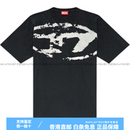 迪賽（DIESEL）T-Shirt With Distressed Flocked Logo 仿舊植絨徽標(biāo)圓領(lǐng)寬松套 黑色 XS