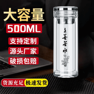 希諾雙層水晶玻璃杯高硼硅玻璃杯加厚隔熱男士茶杯鏡面蓋商務(wù)車(chē)載杯子 特級防爆/雙層隔熱--005上善若 480ML-辦公家居