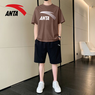 安踏（ANTA）運動(dòng)套裝男短袖t恤短褲兩件套2026夏季款休閑服速干褲跑步健身服 -9摩卡色【套裝】 2XL/185