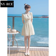 NY-RCE新款夏款女裝法式裙子小個子連衣裙女夏設計感小眾A字裙 杏色 S