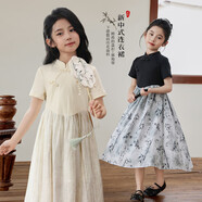 LUSON陳大豬女童國風(fēng)連衣裙2025夏季新款兒童黑白水墨畫新中式盤扣裙子