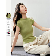 梵希蔓針織衫2025夏季新款顯瘦彈力修身短袖T恤上衣女 牛油果綠  L