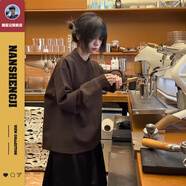 楠笙記青少年純棉圓領(lǐng)長(cháng)袖t恤男春秋情侶內搭上衣服無(wú)帽衛衣寬松打底衫 咖啡色 M