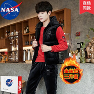 NASA BASE 潮人衛(wèi)衣男潮流衣服男士秋冬情侶衛(wèi)衣冬季金絲絨加絨加厚衛(wèi)衣套 紅色 L L (110-130斤)