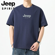 吉普（JEEP）短袖男夏季薄款潮流t恤重磅寬松百搭上衣體恤圓領(lǐng)純色休閑t恤男士 寶藍 M
