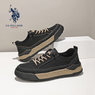 美國(guó)馬球協(xié)會(huì)（U.S.POLO ASSN.）休閑男鞋帆布鞋男2025夏季新款休閑鞋透氣輕便低幫百搭高端鞋子男 黑色 41 -
